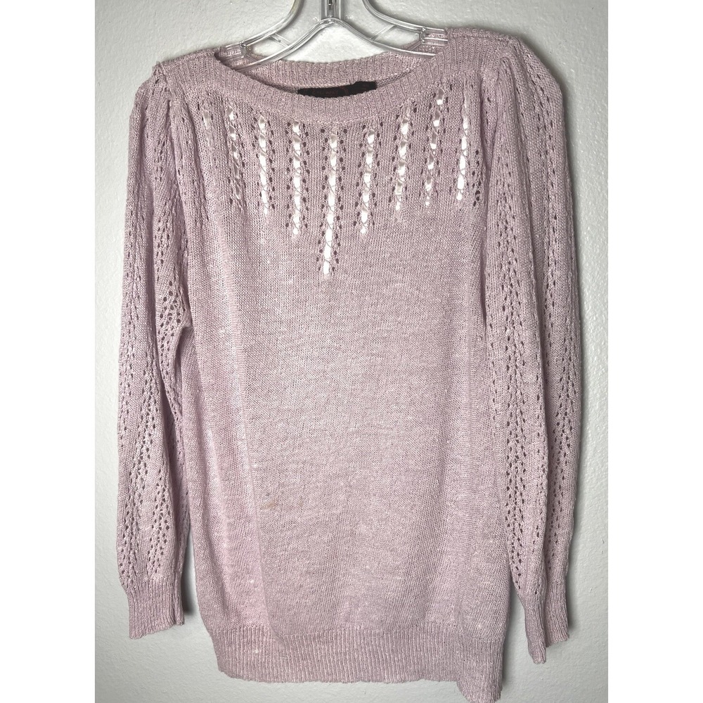 Women's Sweater M Purple 80's Cottagecore‎ Soft Girl Lilac Ribbons Ramie
